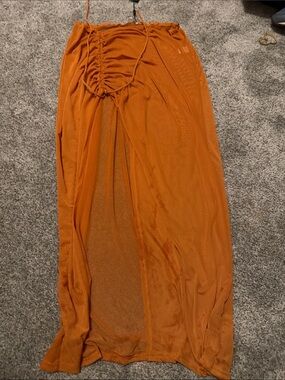 Ruched Orange Swim Coverup Maxi